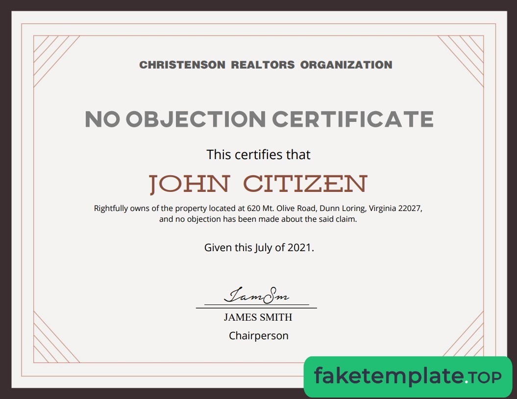 Feature of fake USA No Objection cert